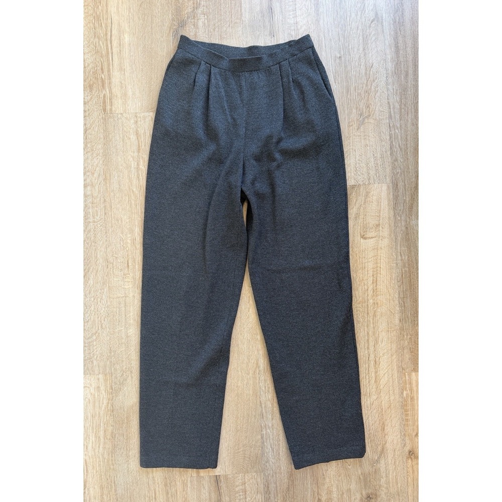 St. John Collection Womens Cropped Pleated Front Pants Size 6 Gray Santana Knit